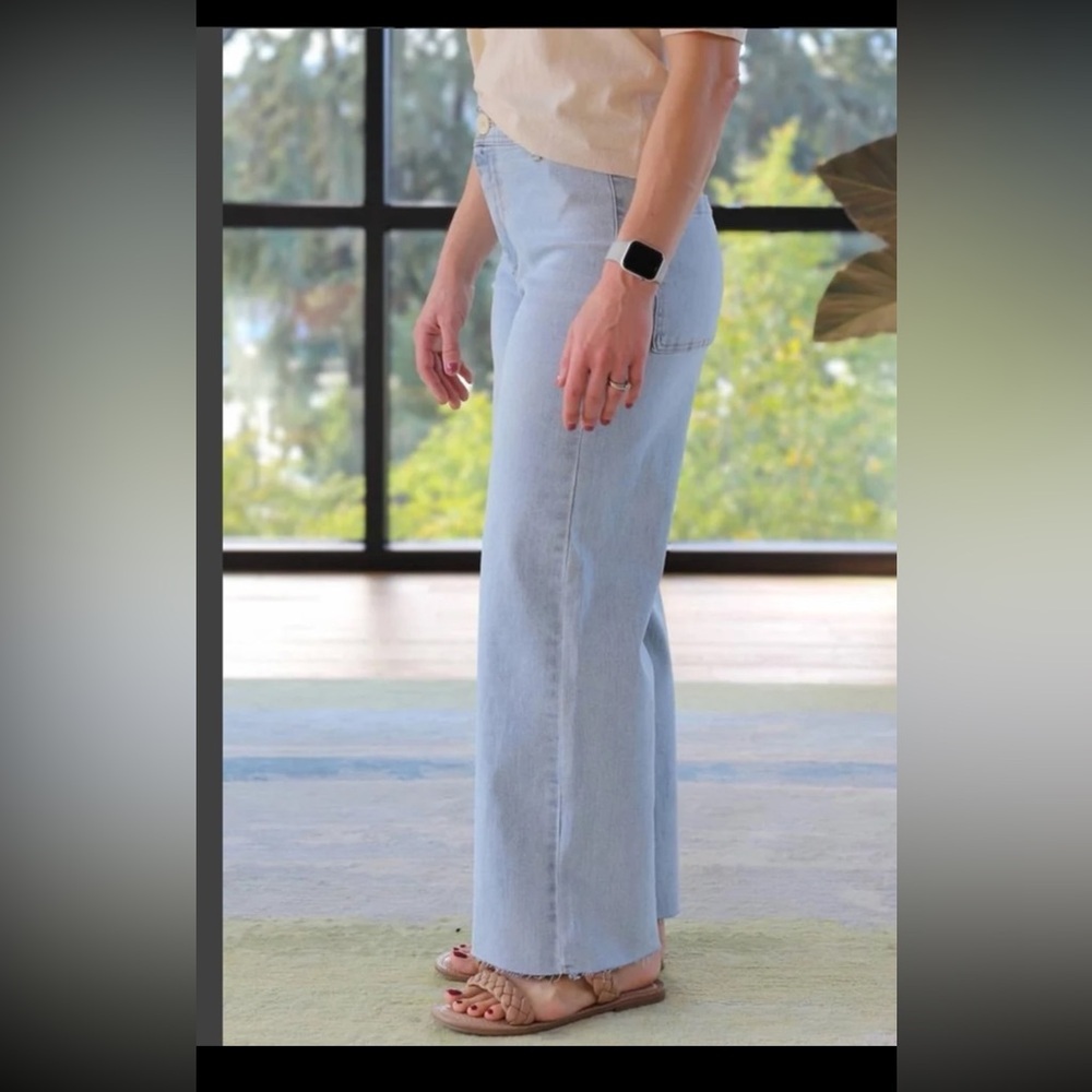Oat New York Wide Leg High Waist Utility Pocket Raw Hem Jeans size 10/30 - Picture 6 of 12